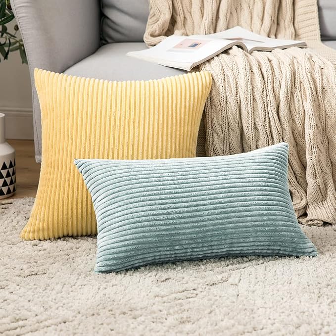 MIULEE Lumbar Corduroy Throw Pillow Covers Set of 2 12x20 Mint | Decorative Striped Textured Cushion Cases, Boho Energetic Vibe Pillowcases, Home Decor for Couch Chair Sofa Bed Living Room
