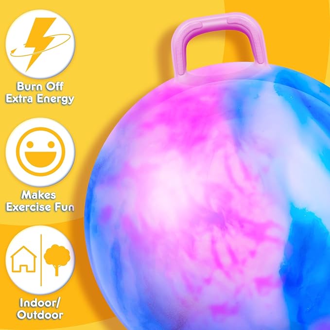 Lewtemi 2 Pcs 29 Inch Big Bouncing Ball with Handle Hopper Ball Jumping Hopping Ball Bouncy Ball for Adults Exercise Ball and Air Pump for Outdoor Sports Game (Gradient Blue, Blue Pink Cloud)