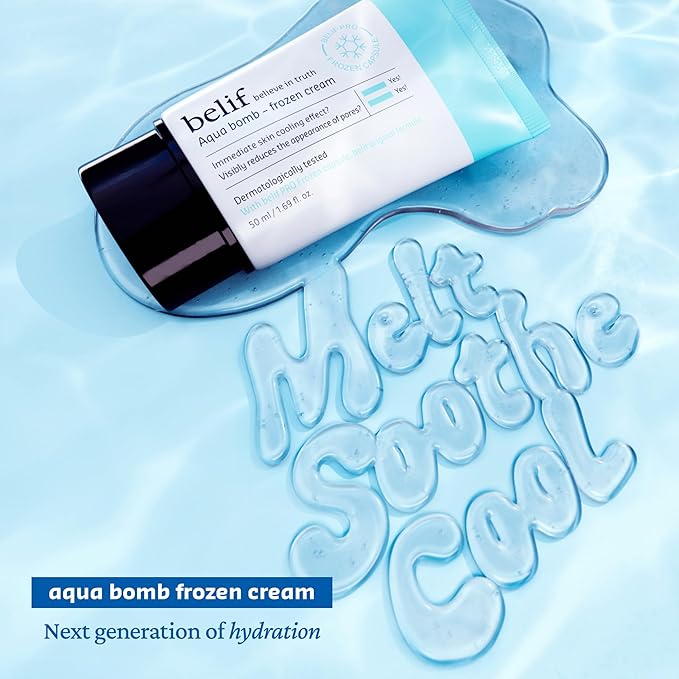 belif Aqua Bomb Frozen Gel Cream - Cooling Relief with Panthenol & Niacinamide - Daily Soothing & Hydrating Moisturizer, Depuff with Caffeine, Lightweight, Korean Skincare, 1.69 fl oz (Pack of 2)