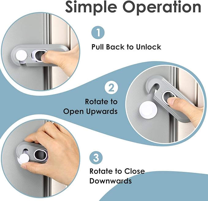 5 Pack Child Proof Refrigerator Lock, Baby Proofing Cabinet Locks, Oven Lock Child Safety. Adhesive Fridge Locks for Kids, Dishwasher, Cupboard, Closet Doors - No Drilling or Tools (Grey)