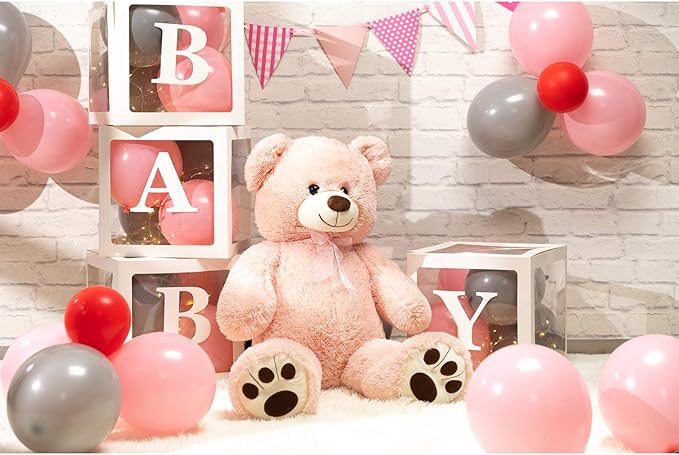 HollyHOME Teddy Bear Stuffed Animal Plush Giant Teddy Bears with Footprints Big Bear 36 inch Pink