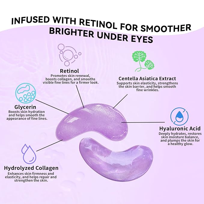 Maskiss Retinol Under Eye Patches (24 Pairs), Purple Eye Masks for Dark Circles, Puffy Eyes & Wrinkles, Firming Collagen Eye Patches, Vegan Cruelty-Free Skincare Gifts for Women