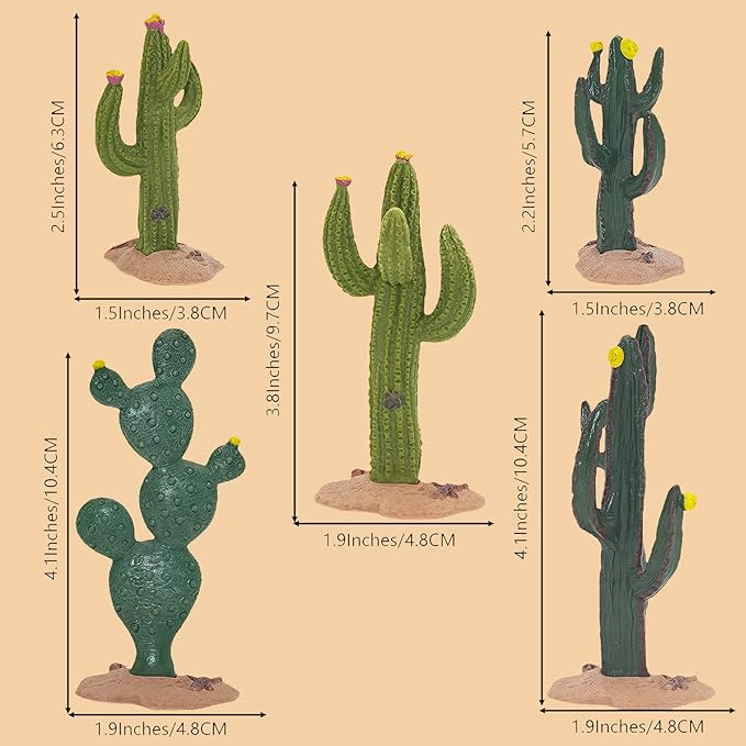 Gemini&Genius Cactus Plant Action Figure Toys for Kids Green Plant Cacti Great for Sand Table Landscape Scene Accessories Decoration-5Pcs