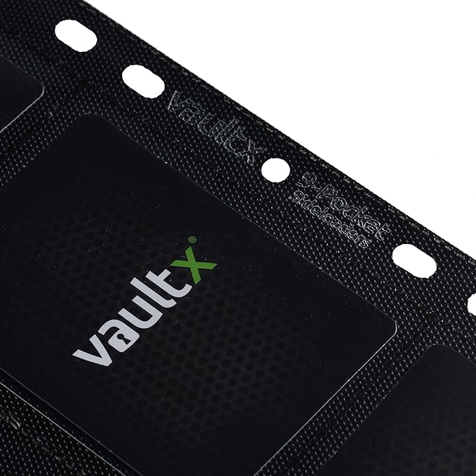 Vault X 9 Pocket Sideloading Pages for 3 Ring Binder (50 Pack) 900 Cards, Double-Sided A4, Storage for Trading Cards (Black)