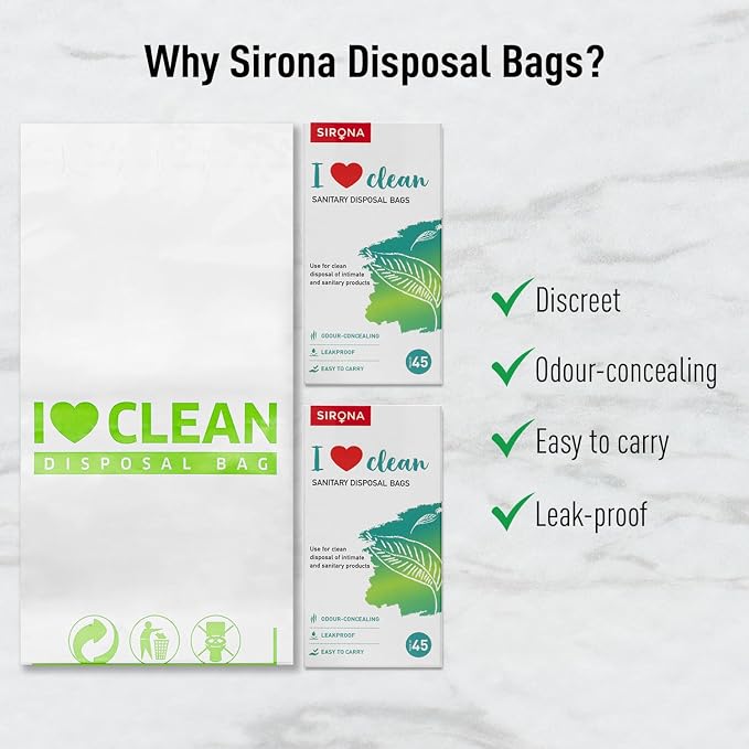 Sirona Personal Disposal Bags – 90 Count | For Discreet Disposal of Sanitary Pads, Panty Liners, Tampons & Condoms | Compact & Odour-Resistant Design