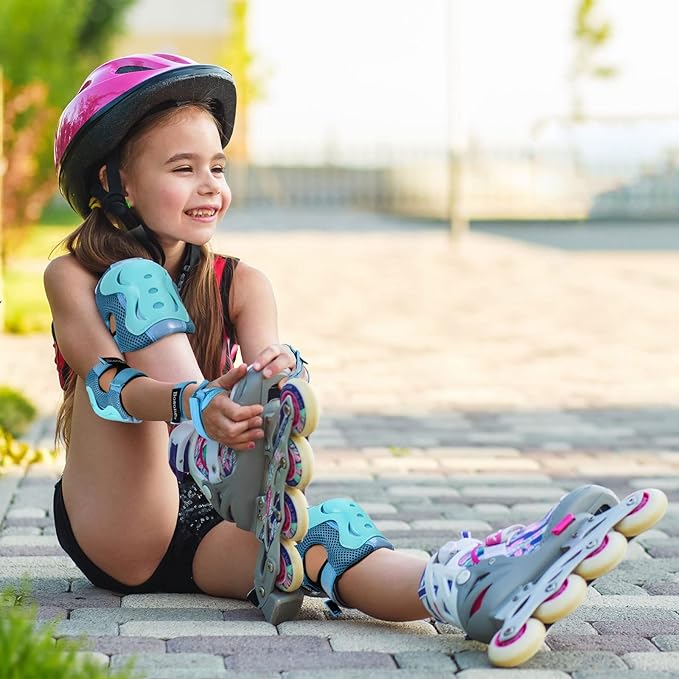 BOSONER Knee Pads for Kids Roller-Skating: Adjustable Protective Gear Set Knee Elbow Pads Wrist Guards for Bike Cycling Skateboarding Scooter Gifts 3-8/9-15 Years Boys Girls