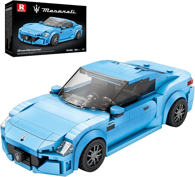 Reobrix Super Sports Car Building Blocks Sets, Classic Collectible Car Model for Teens Ages 14+, Mini Sports Cars Toy Kit for Adult Blue(384 Pieces)