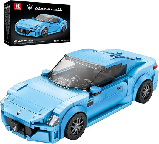 Reobrix Super Sports Car Building Blocks Sets, Classic Collectible Car Model for Teens Ages 14+, Mini Sports Cars Toy Kit for Adult Blue(384 Pieces)