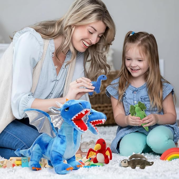 Tezituor Double Headed Dragon Stuffed Animals, 5 PCs Stuffed Dinosaur Plush Toys Set, Mommy Dragon with 4 Baby Dinosaurs Plushies Inside,Dino Gift for Girl Boy, 20 inch