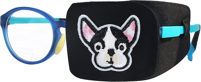 Astropic Cotton & Silk Eye Patch for Kids Glasses (Left Eye, Bulldog)