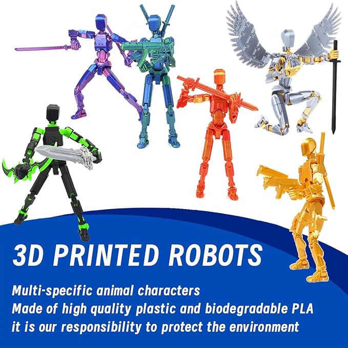 T13 3D Action Figure Set (Assembly Completed), 3D Printed Multi-Jointed, Titan 13 Action Figures, Multi-Articular Lucky Mobile Robot Nova T-13,Desktop Decorations for Game Lovers Toys (Gold/Sliver)