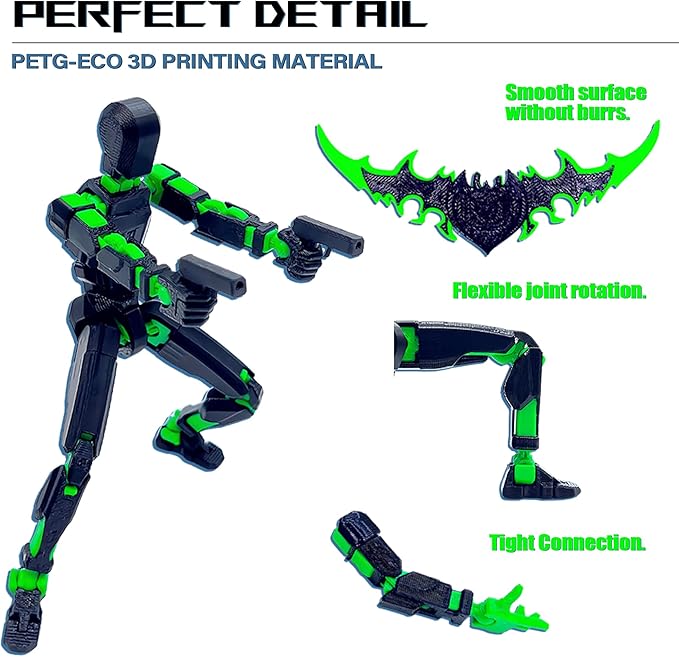 T13 (Assembly Completed) Action Figure Set, 3D Printed Toys Robo 13 Dummy 13 Titan 13 Nova 13 Stick Titan (Black + Green)