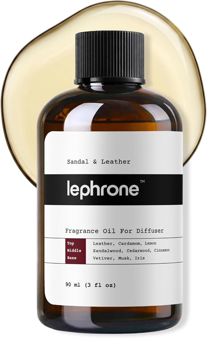 Essential Oil for Waterless Diffusers, Premium Aroma Oil for Home Scenting, Fragrance Oils for Cold Air and Ultrasonic, Pure, Hotel Luxury, Aromatherapy 3 fl oz (Sandal & Leather)