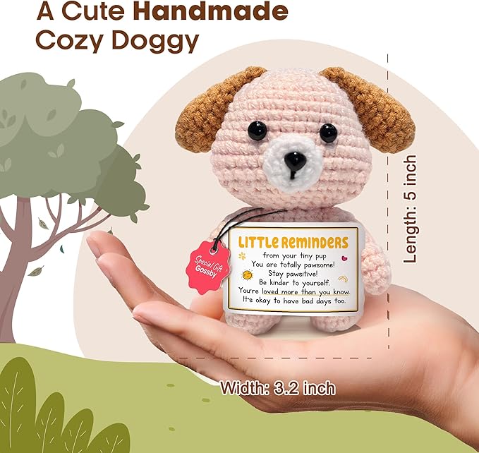 Gossby Inspirational Gift for Women, Men - Positive Dog Crochet - Little Reminders from Tiny PUP - Christmas, Birthday, Emotional Support, Positive Dog Lover Gift for Friend, Coworker, Teacher, Mom