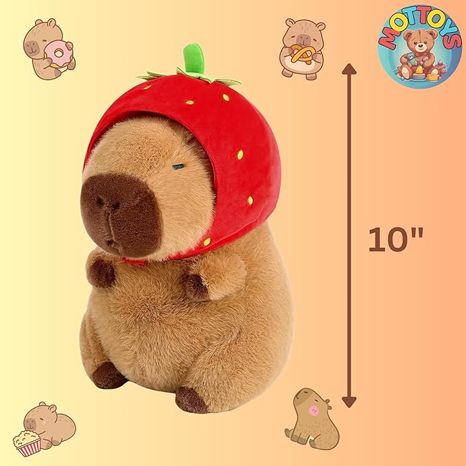Capybara Cute Plush - 8 inch Stuffed Animal Plushies - Children's Toy with Turtle Backpack - Soft Pillow for Home Decorations - Hugging Figures for Boys and Girls (Capybara with Strawberry)