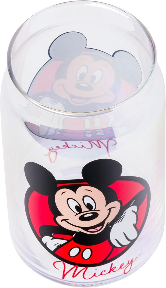 Silver Buffalo Disney Mickey and Friends Featuring Minnie 2 Pack Glass Jar Tumbler with Bamboo Lid and Glass Straw, 16 Ounces