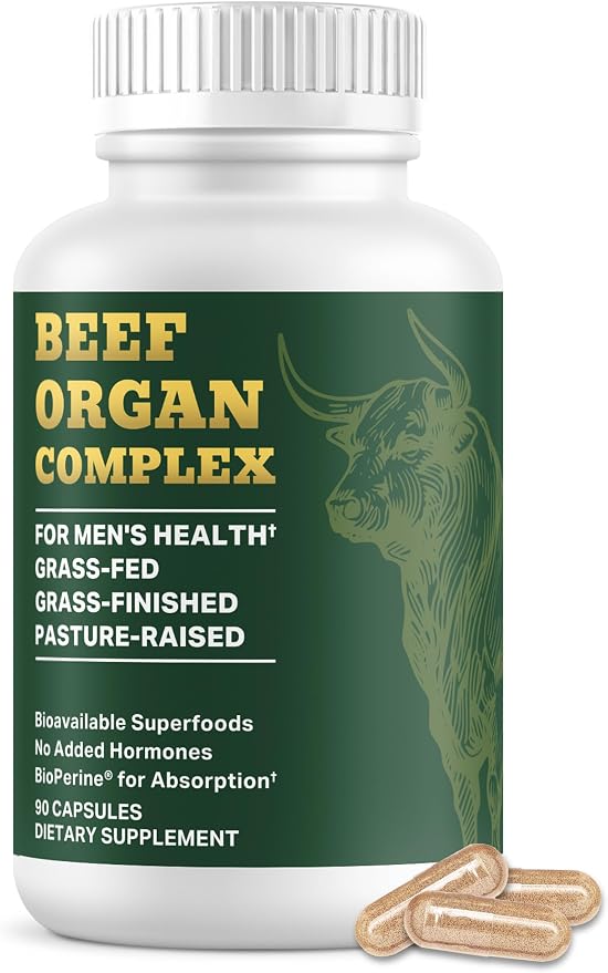 Pink Stork Men's Beef Organ Complex | Grass-Fed, Grass-Finished Beef Liver, Testicle, Prostate + Bone Marrow | Supports Energy, Vitality + Men's Health | Bioavailable Superfoods | 30 Servings