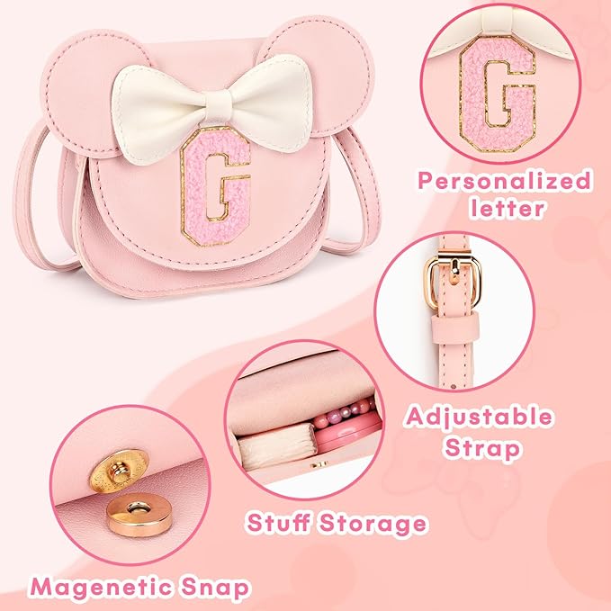 mibasies Toddler Purse Girl Gifts: Girls Birthday Gifts for 3-8 - Toys for Ages 2-4 Girls Mouse Ears Purse, Pink, Letter G