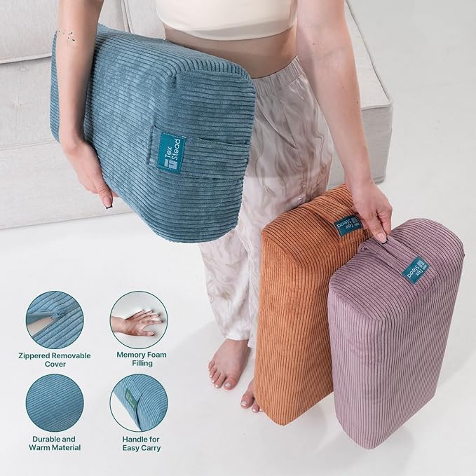 Yoga Bolster Pillow for Meditation and Support - Rectangular Foam Cushion with Removable Corduroy Cover, Machine Washable Suede-like Pillowcase & Convenient Carry Handles for Women Blue