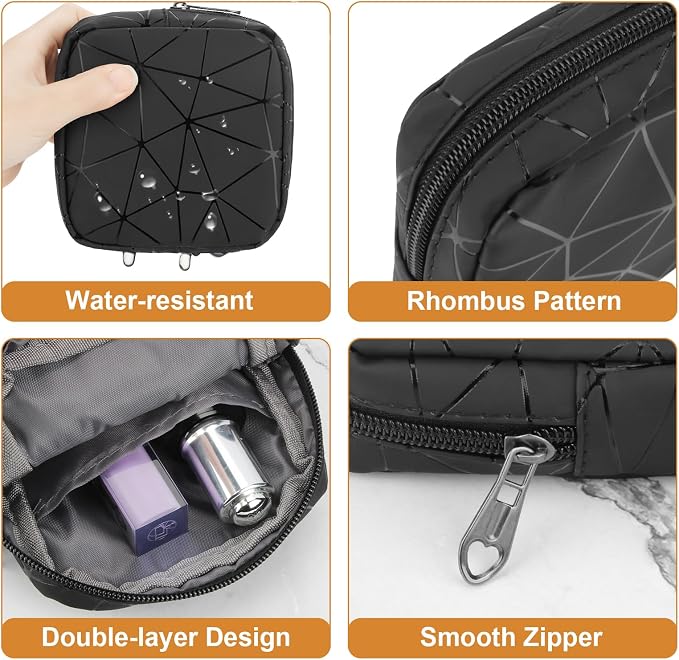 Likesing Sanitary Napkin Storage Bag, Leather Portable Period Bag for Girls Women, Sanitary Napkin Period Pad Pouch Tampon Holder for Purse, Small Make Up Bags, 2 Pack(Black)