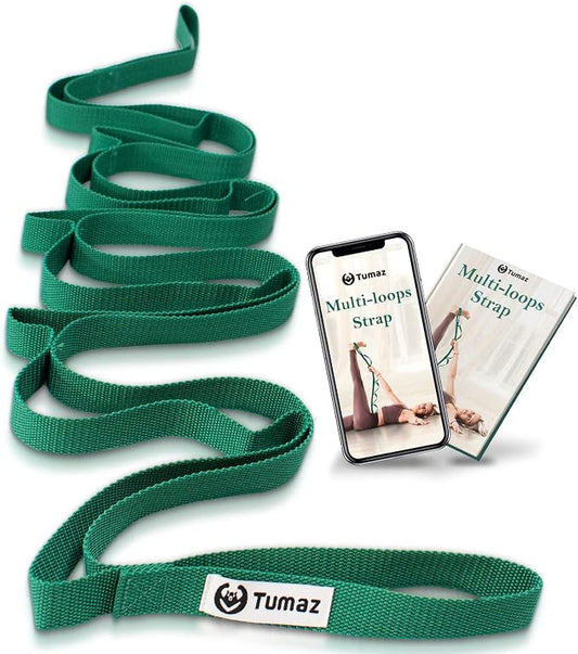 Tumaz Stretching Strap - 10 Loops & Non-Elastic Yoga Strap - Perfect Home Workout Stretch Strap for Physical Therapy, Yoga, Pilates, Flexibility