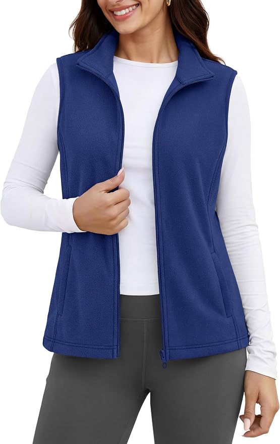 MAGCOMSEN Women's Fleece Vest Outerwear Sleeveless Lightweight Zip Jackets Warm Soft Vests with Zipper Pockets