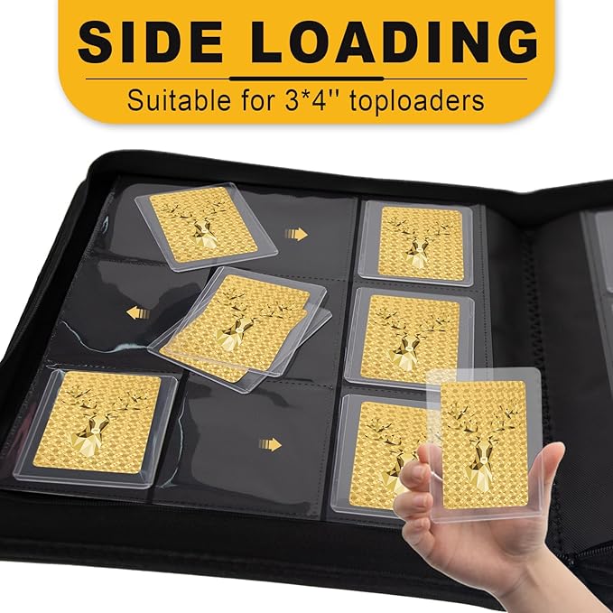 Toploader Binder, Holds 360 Toploaders, Top Loader Binder with 9 Pockets for 3" x 4" Rigid Cards, Double-Sided Pockets Card Binder Top Loader for Trading Cards or Sports Cards (black)