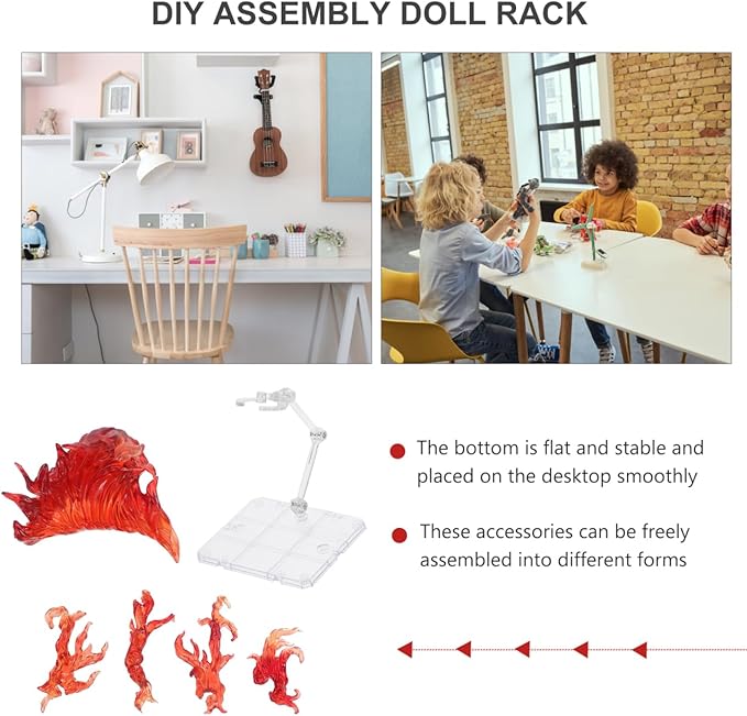 iplusmile Action Figure Stand, Figurine Model Display Rack DIY Assembly Action Figure Display Holder Doll Model Support Stand with Fire Effects Display Stand, Red