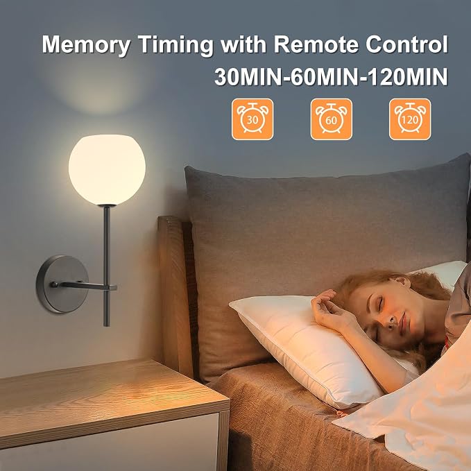 Black Battery Operated Wall Sconces Set of 2, Rechargeable Wireless Wall Lights with Milky White Frosted Glass Shade, 12 RGB and 3CCT Dimmable, Wall Lamps with Remote for Bedroom Living Room Hallway