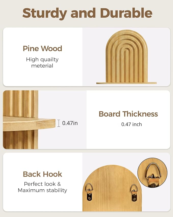 Bamworld Boho Wall Decor Plant Wall Shelf Wood Plant Holder Natural | Mid Century Modern Decor Hanging Plant Shelf Wooden Floating Shelves for Home Bedroom Living Room Holding Planter Decoration