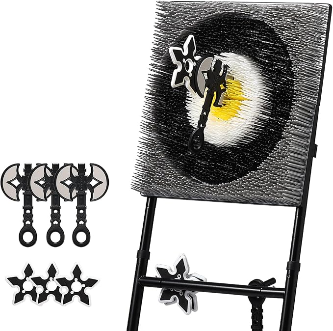 A11N SPORTS Axe Throwing Game with Steel Frame and Bristle Target, Safe Indoor Outdoor Target Game Set, Adjustable Height Yard Game with Axes & Stars for Backyard, Lawn, or Party Play