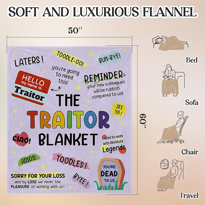 Farewell Gifts for Coworkers, Coworker Leaving Gifts for Women, Men | Purple Traitor Blanket 60" X 50", Goodbye&Going Away Gifts for Coworkers, Leaving Job Gift for Employee Colleague Boss