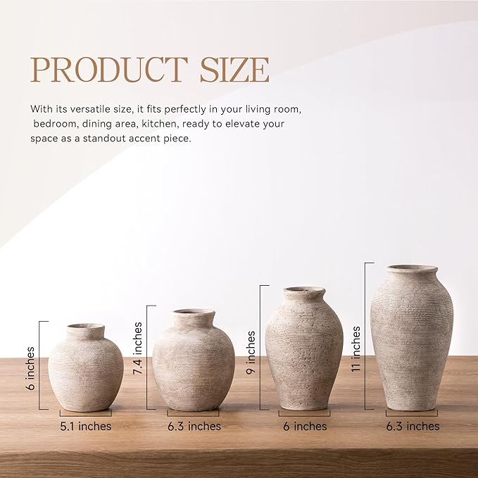 Vanselia Ceramic Flower Vase Home Decor - Large Tall Farmhouse Table Vases Rustic Vintage Living Room Kitchen Bedroom Decorations for House Book Shelf Office Coffee Desk Dining Fireplace (12" Retro)