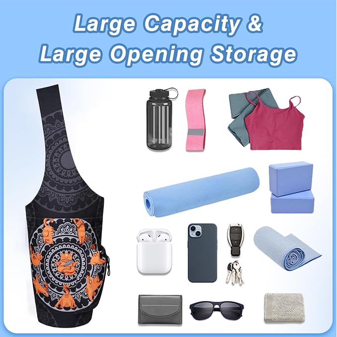Yoga Mat Bag - Large Opening Long Tote Yoga Mat Carrier Holder Bag with Waterproof Wet Zipper Pocket and Drawstring Water Bottle Pocket - Yoga Bag Fit Most Size Mats