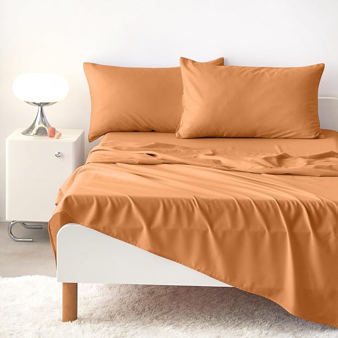 Wake In Cloud - Floral Bedding Set for Girls, Cute Colorful Botanical Flowers Deers Patterned Soft Lightweight Comforter Set with Sheets, 5 Pieces Kids Bed in a Bag, Orange Brown, Twin Size
