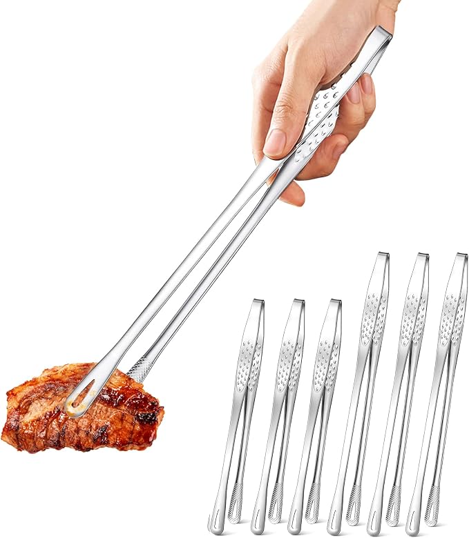 Ugotit 6 Pack Cooking Tongs, Korean BBQ Tongs Stainless Steel | Kitchen Tweezers Thin, Japanese Yakiniku Grill Tongs for BBQ, Frying, Salad, Hot Pot, 11In+7.87In