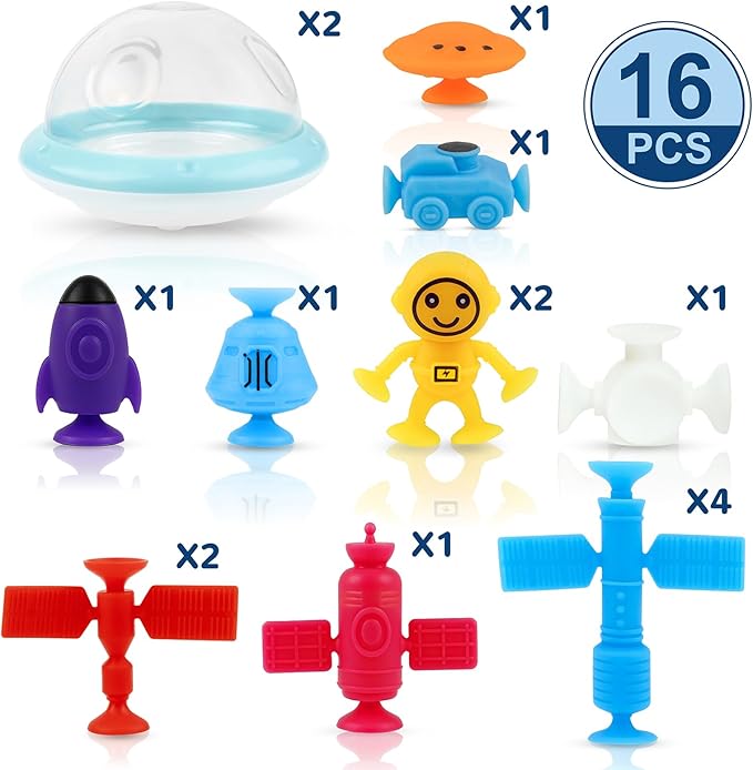 Suction Bath Toys, Bathtub Toys, Sensory Toy, Interesting Space Set with Alien and Space Station, for 3 and up