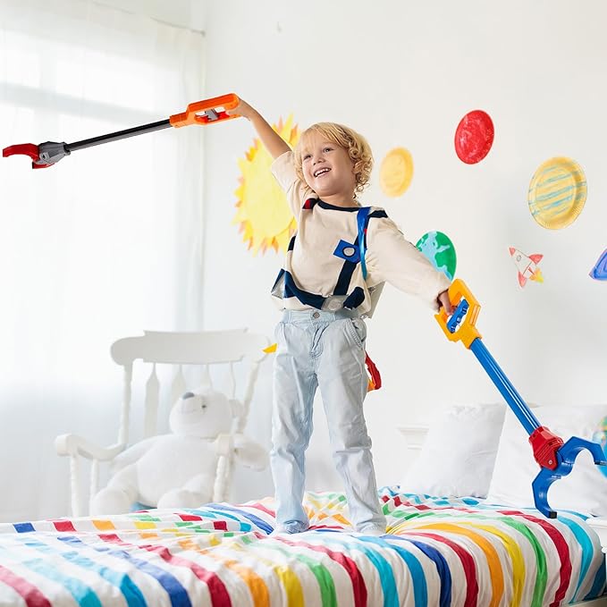 Lewtemi 12 Pcs Interactive Grabber Toy for Kids Claw Robot Arm Pack Reacher Pickup Tool for Boys Girls Children Fun Early Learning and Hand Eye Coordination Play, 18 Inch (Mixed Color)