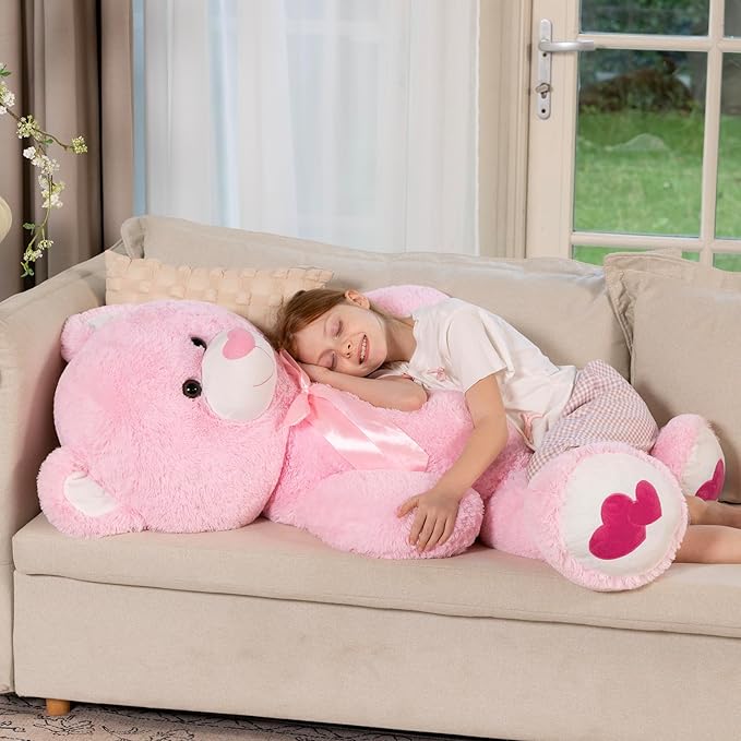 MaoGoLan Giant Pink Teddy Bear Plush 42",Big Bear Stuffed Animal with Heart Footprints and Heart Nose,Large Valentines Teddy Bear for Girlfriend,Wife,Lover-Anniversary, Birthday,Long Distance