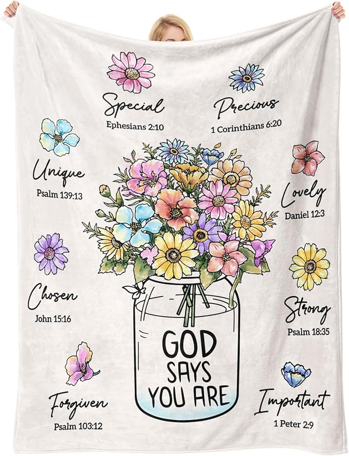 Christian Religious Gifts for Women, Christian Birthday Blanket with Flower | Christmas Religious Baptism Inspiration Gifts for Women Grandma Nana Mom Female Friend Sister, Faith Blanket 80''x 60''
