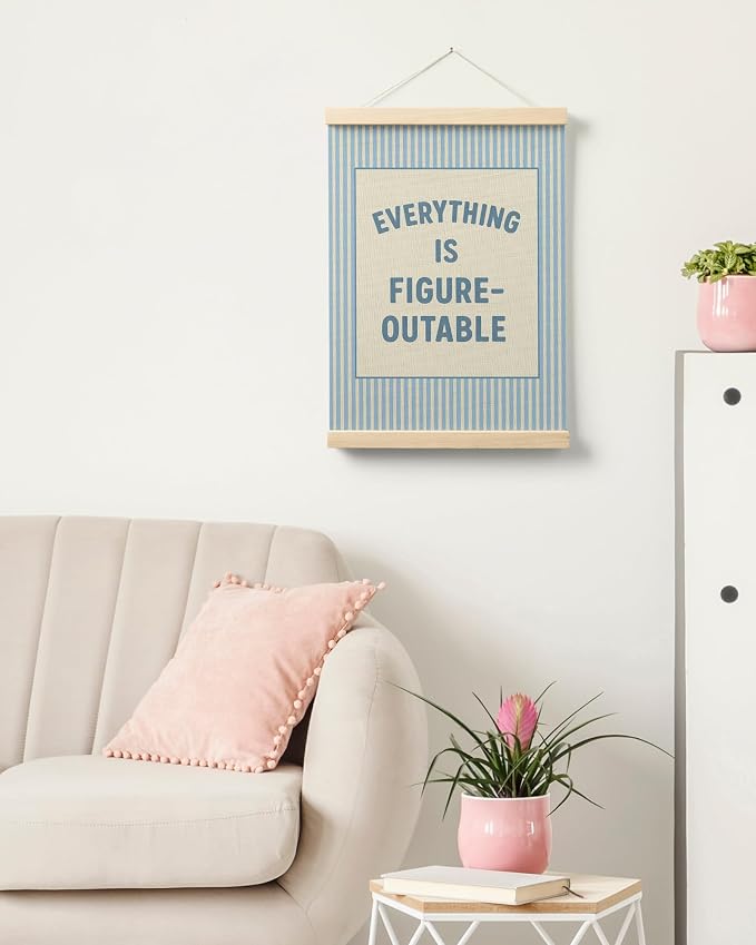 FGFK Preppy Blue Everything Is Figureoutable Inspirational Wall Art Poster Hanger Frame, Trendy Blue Striped Positive Affirmations Canvas Prints Framed Wall Decor for Girls Bedroom Dorm, 12x16 Inch