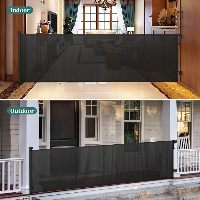 Babepai Retractable Baby Gates Extra Wide | 110" Wide x 34" Tall Dog Gates for Stairs | Indoor/Outdoor Use | Child Gates for Doorways, Deck, Porch, Hallways, Patio - Black