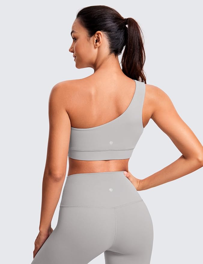 CRZ YOGA Butterluxe One Shoulder Sports Bras for Women - Sleeveless One Strap Low Impact Asymmetrical Workout Yoga Tops
