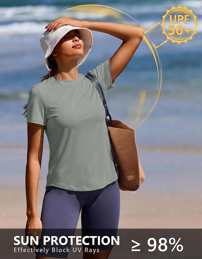PINSPARK Soft Workout Tops for Women UPF 50+ Sun Protection Shirt Quick Dry Athletic Running Hiking Travel Basic Tee Shirts