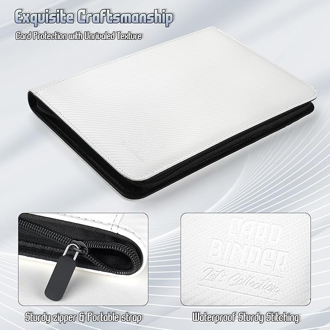 Trading Card Binder, Premium 9 Pocket Double Sided 540 Pocket PU Card Collection Binder, Collectible Trading Card Albums for MTG, TCG, Sport Card, Game Cards (White 1)
