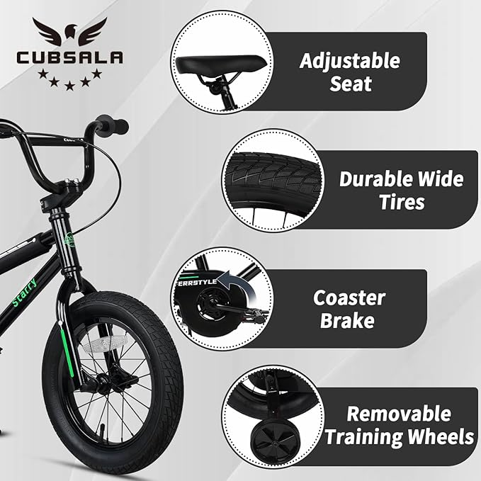 12 14 16 18 Inch Kids Bike BMX Style Bicycle with Training Wheels Coaster Brake for 2-10 Years Old Toddlers Boys Girls Multiple Colors
