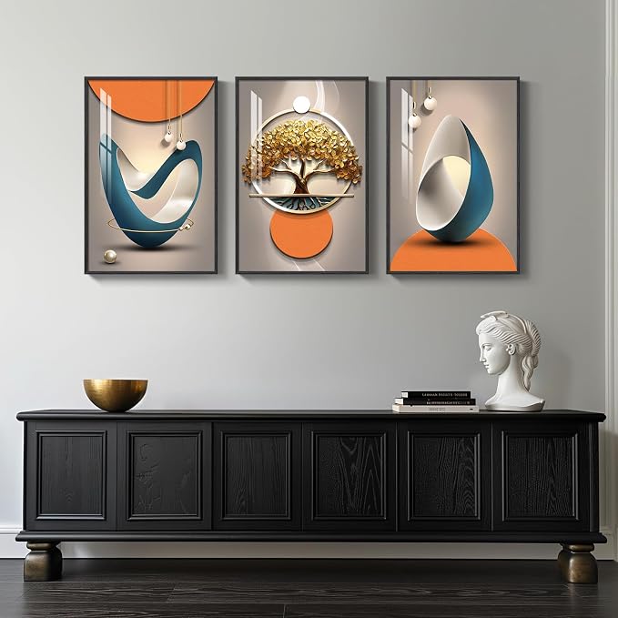 Framed Modern Luxury Large Wall Art for Living Room, Bright Style Abstract Paintings Artwork for Walls, Set of 3 Piece Contemporary Art Prints, Big Pictures for Hallway, Office Wall Decor 24x36 Inch