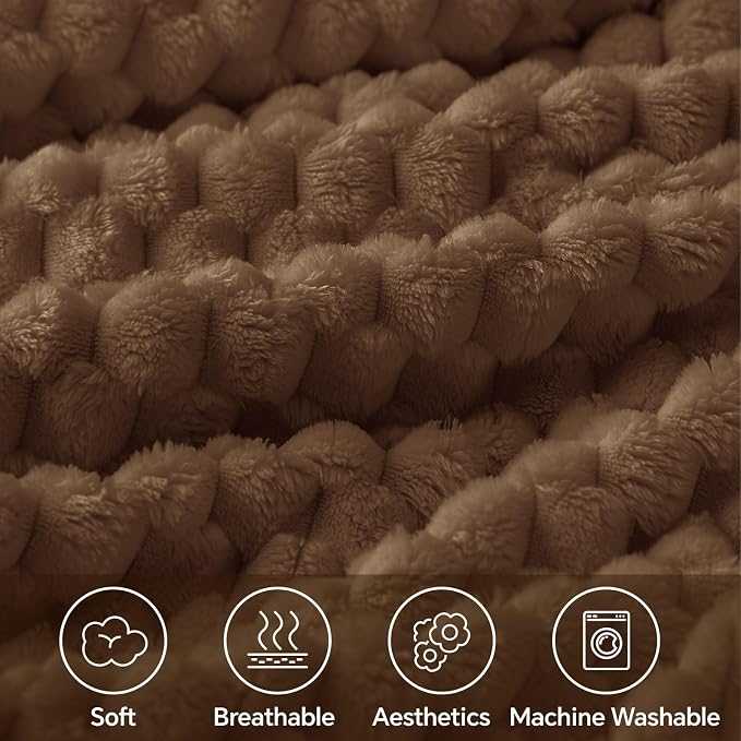 BEDELITE Brown Large Throw Blanket for Couch, Cozy Gifts for Women, 50 * 70 | 3D Jacquard Decorative Fleece Blanket, Super Soft Plush Throws, Cute Birthday Gift for Women & Men, Suitable for All Seasons