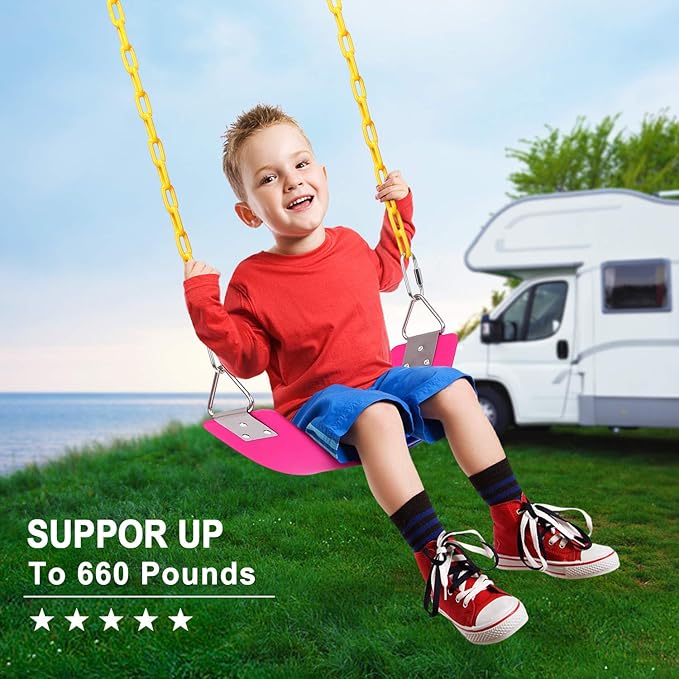 2 Pack Swing Sets, AGPTEK Swing Seat with 66 Inch Anti-Rust Chains Thermoplastic Coated, Support 250lb, Seat Cushion Accessories Replacement with Snap Hooks for Outdoors, Playground (Pink)