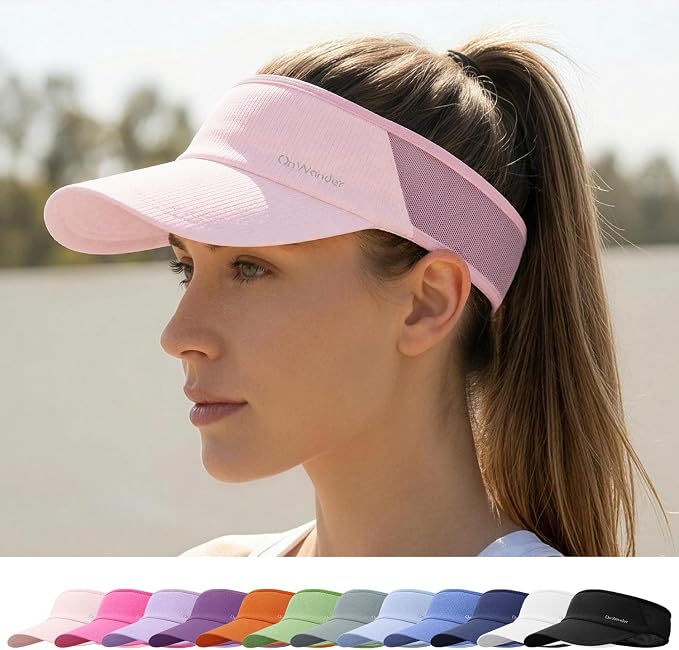 Sport Sun Visor Hat for Women Men - Lightweight Stretchy Polyester Spandex Quick Dry Sweatband Wrinkle Resistant